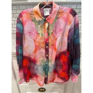 Finley Button Down Women S Multicolor Abstract Watercolor Print Cotton Shirt